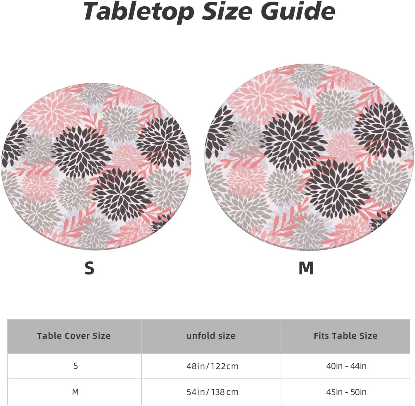 Fiokroo Pink Black and Grey Chrysanyhemum Flowers Tablecloth with Elastic Edge, Table Cloth Daisy Floral Washable Reusable Table Cover for Kitchen Dining Party Picnic, Small (Suitable for 40-44 in)