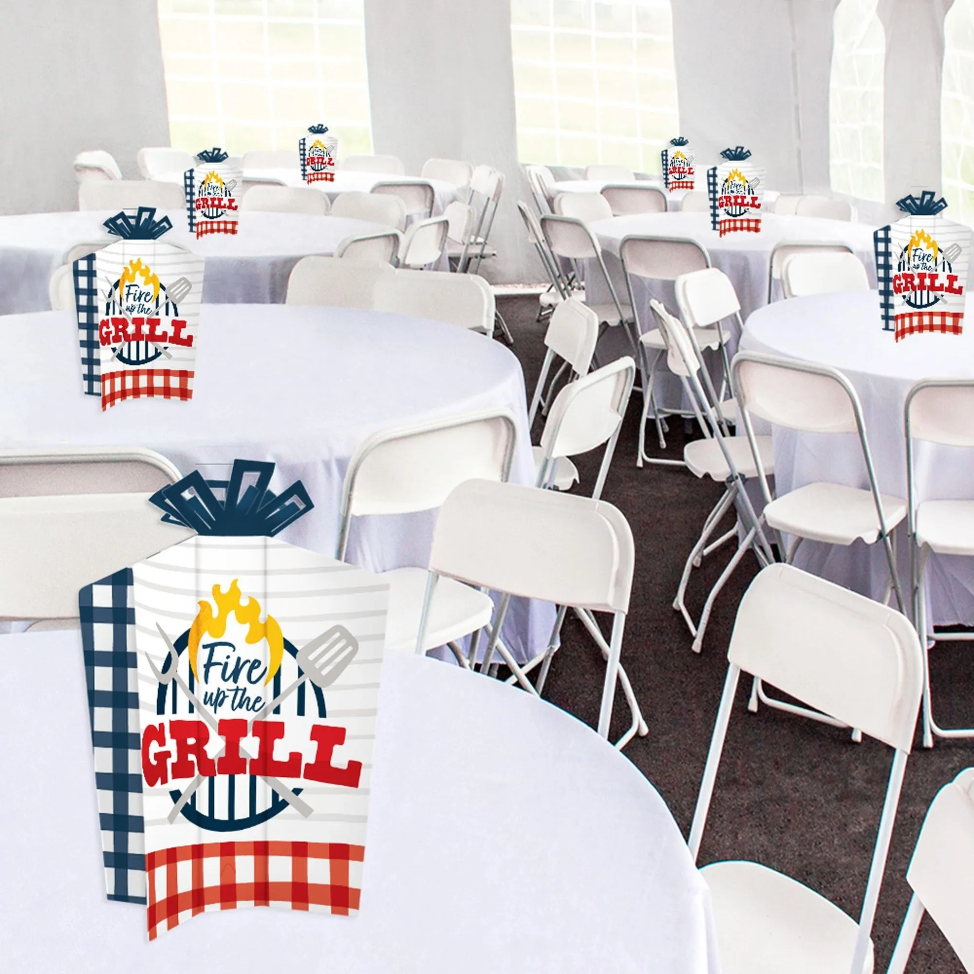 Fire Up the Grill - Table Decorations - Summer BBQ Picnic Party Fold and Flare Centerpieces - 10 Count
