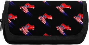 Flag Map of Croatia Funny Pencil Case Bag Double Pen Pouch Travel Makeup Cosmetic Organizer for Men Women