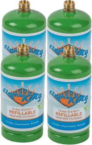 Flame King Refillable 1lb Empty Propane Cylinder Tank - Reusable - Safe and Legal Refill Option - DOT Compliant-16.4 oz (4-Pack)