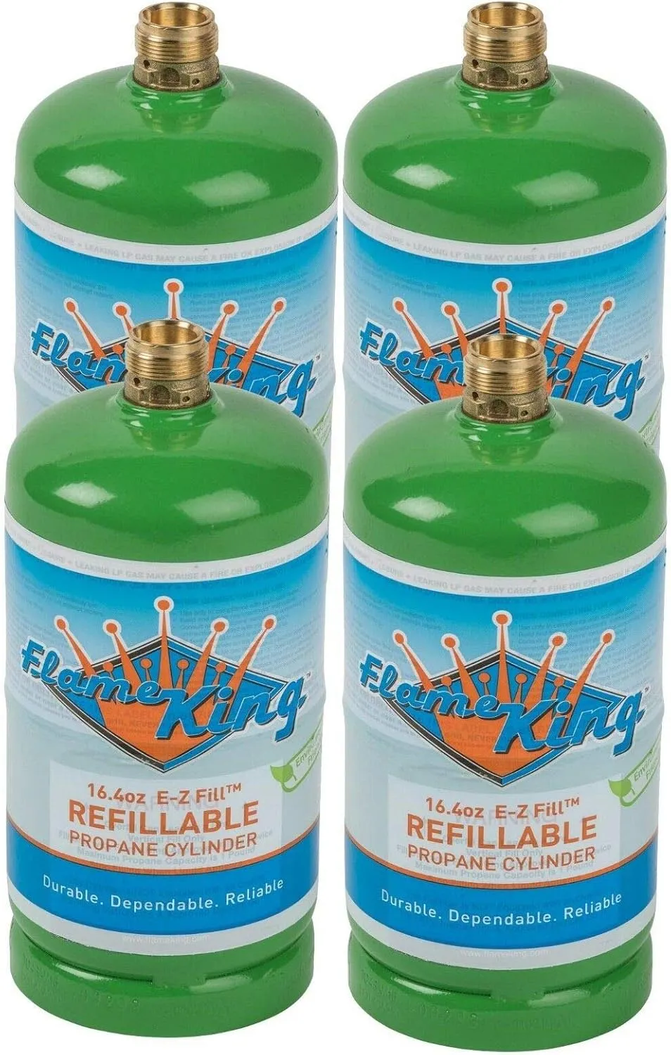 Flame King Refillable 1lb Empty Propane Cylinder Tank - Reusable - Safe and Legal Refill Option - DOT Compliant-16.4 oz (4-Pack)