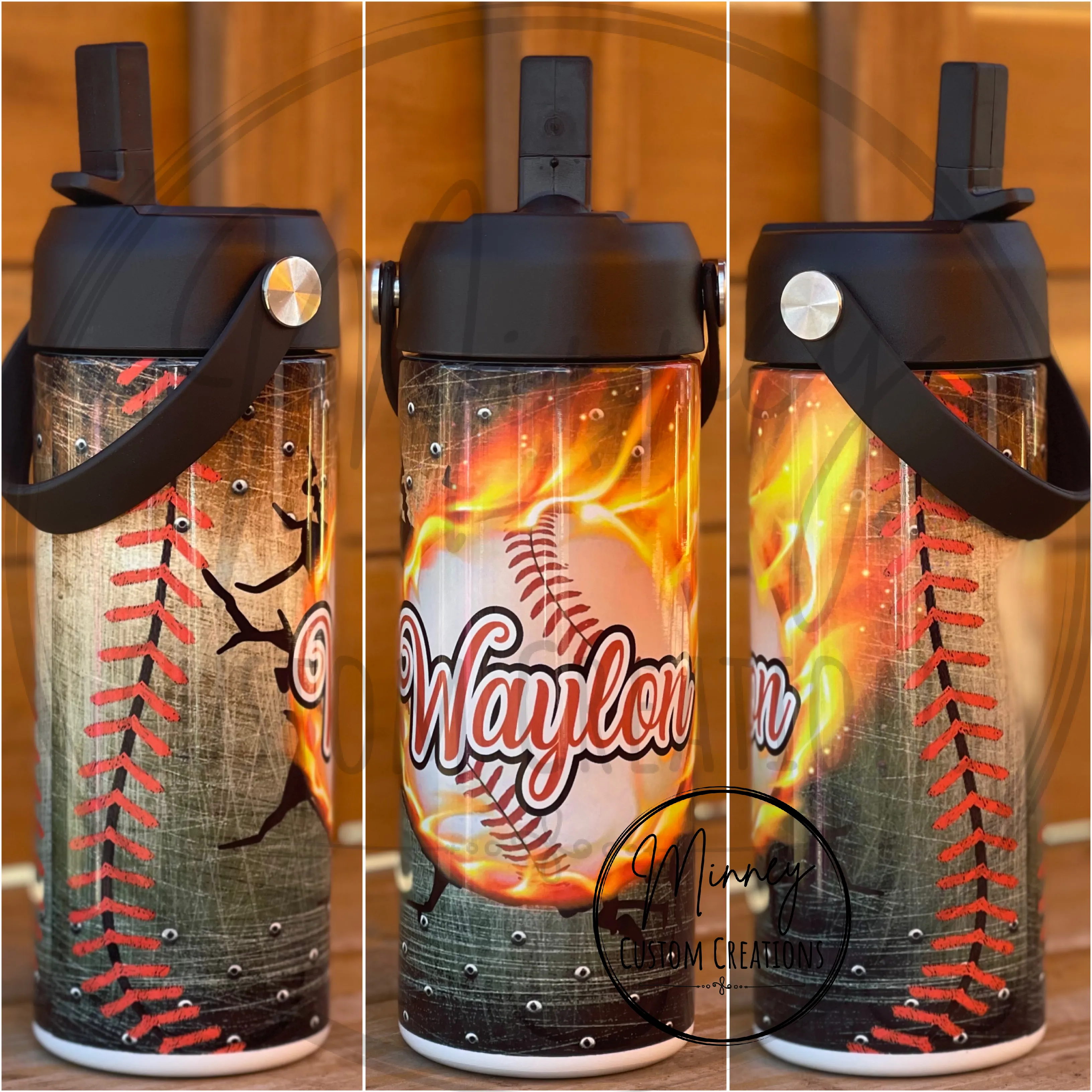 Flaming Baseball Water Bottle