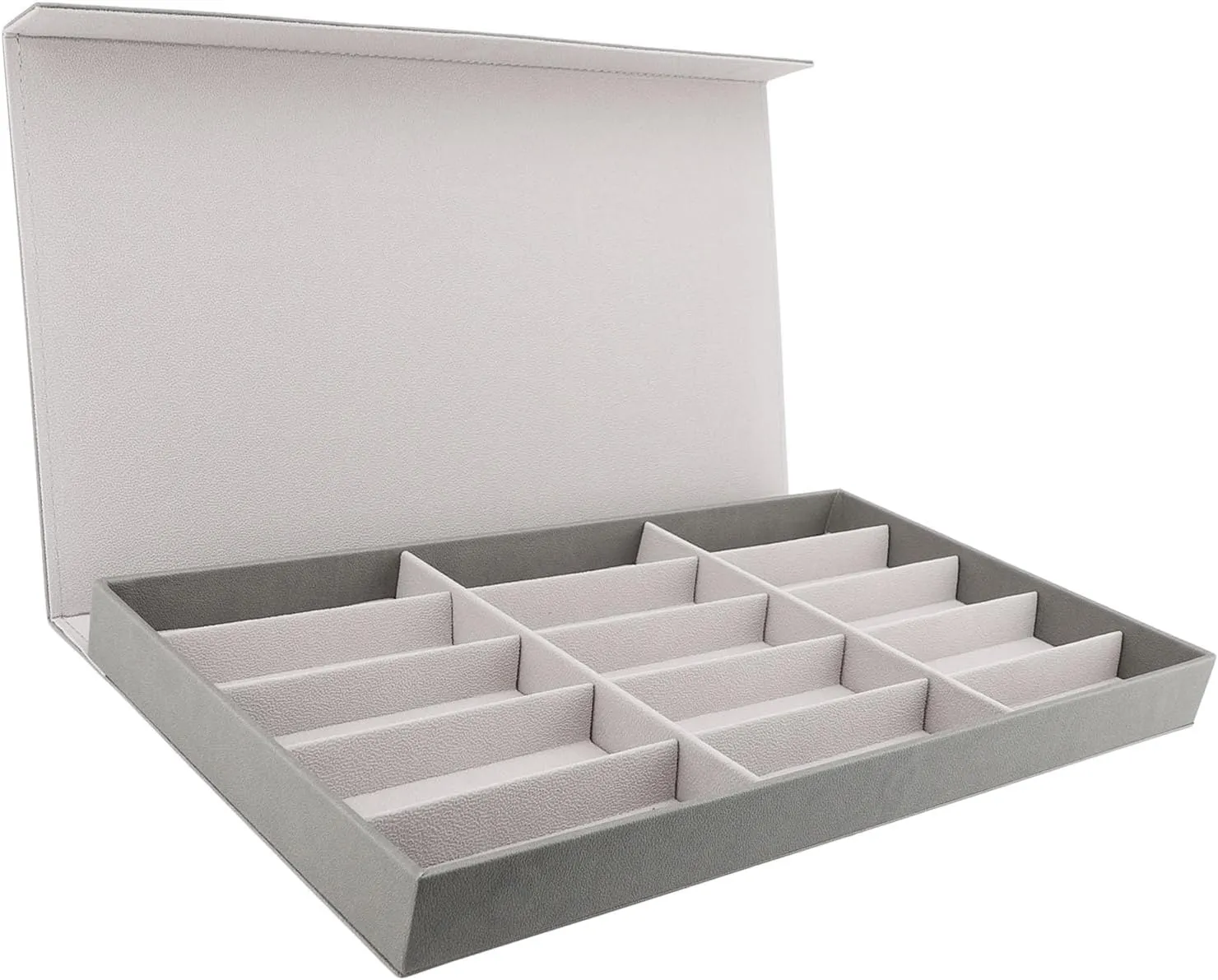 Fockety 15 Slot Sunglasses Organizer Case Box, Large Space Eyeglasses Eyewear Display Case Velvet Tray Jewelry Collection Case for Glasses Jewelry Watch Collection Display