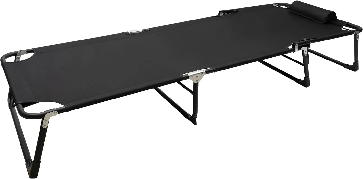 Folding Camping Bed, Camping Cot for Adults Comfortable, Easy-to-Assemble Folding Cot with 265lbs Weight Capacity Lounger for Camping, Lounging, & Elevated Sleeping (Black)