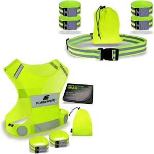 FREEMOVE Reflective Vest; Size X-Large with 2X Bands & Carry Bag   Reflective Belt with 4X Bands & Carry Bag Yellow