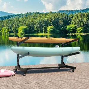 Freestanding Kayak Storage Rack – Holds 2 Kayaks, Heavy-Duty Adjustable Stand with Lockable Wheels for Kayak, Canoe, SUP & Surfboard