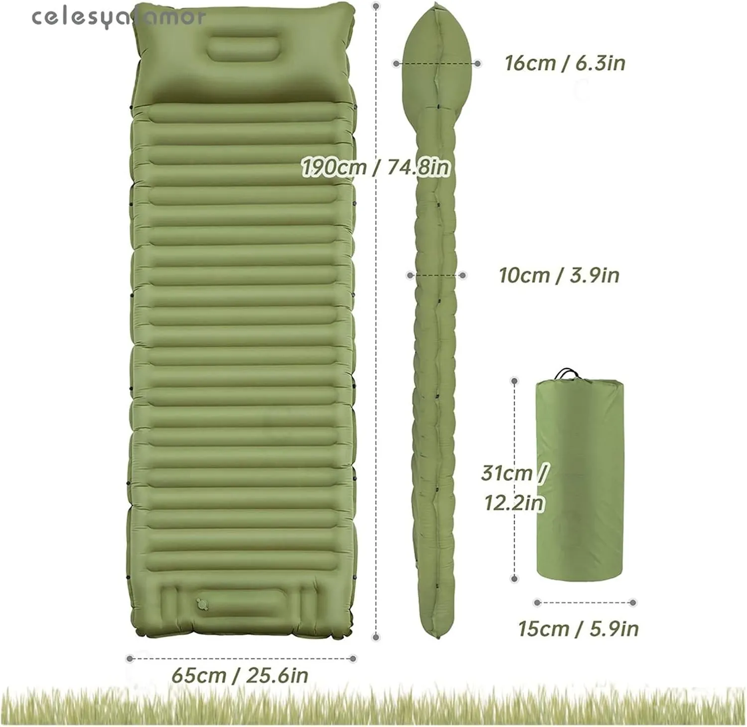 GaRcan Outdoor Camping Sleeping Pad Inflatable Mattress with Pillows Ultralight Air Mat Built-in Inflator Pump Travel Hiking Portable (Navy 190 68cm)