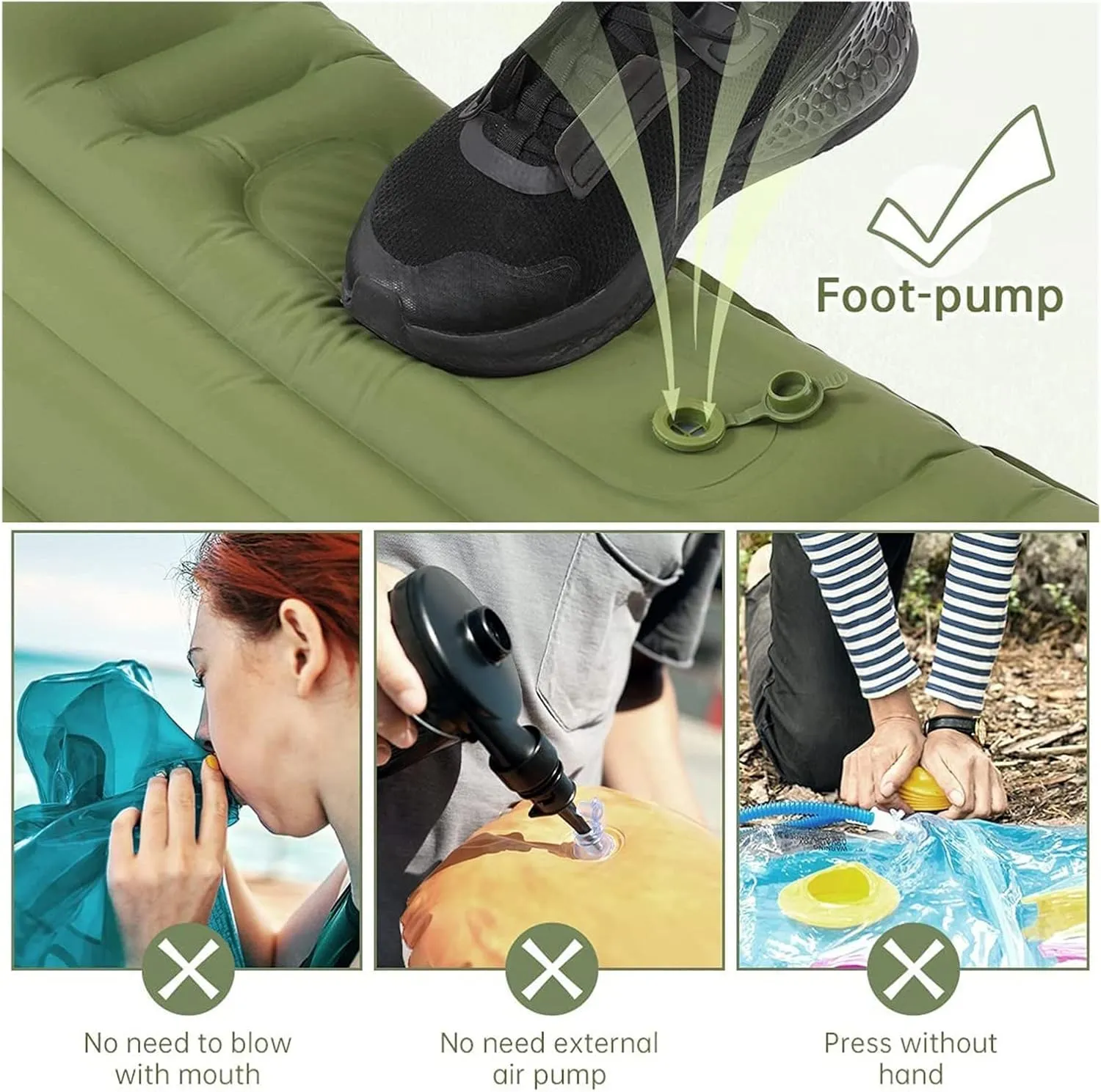 GaRcan Outdoor Camping Sleeping Pad Inflatable Mattress with Pillows Ultralight Air Mat Built-in Inflator Pump Travel Hiking Portable (Navy 190 68cm)