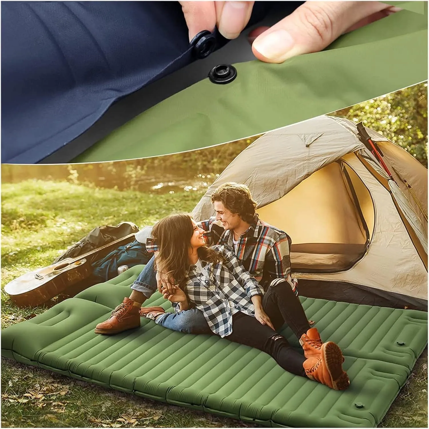 GaRcan Outdoor Camping Sleeping Pad Inflatable Mattress with Pillows Ultralight Air Mat Built-in Inflator Pump Travel Hiking Portable (Navy 190 68cm)
