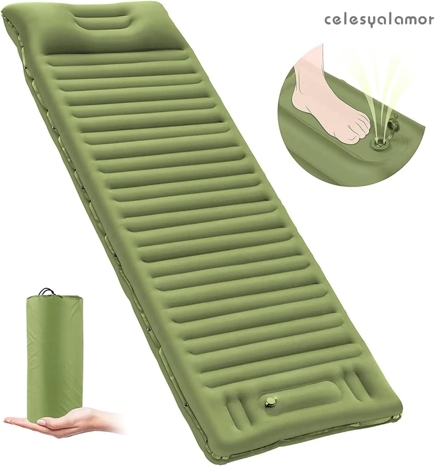 GaRcan Outdoor Camping Sleeping Pad Inflatable Mattress with Pillows Ultralight Air Mat Built-in Inflator Pump Travel Hiking Portable (Navy 190 68cm)