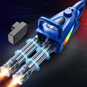 Gatling Electric Water Gun with Rotating Barrel, LED Muzzle Light, Dual Water Output, Modular Battery System, Compatible with External Water Bottle, High-Power Outdoor Toy for Kids Ages 8-12-blue