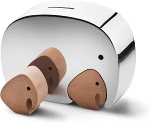 Georg Jensen Elephant Stainless Steel Money Bank with 2 Oak Puzzle Pieces