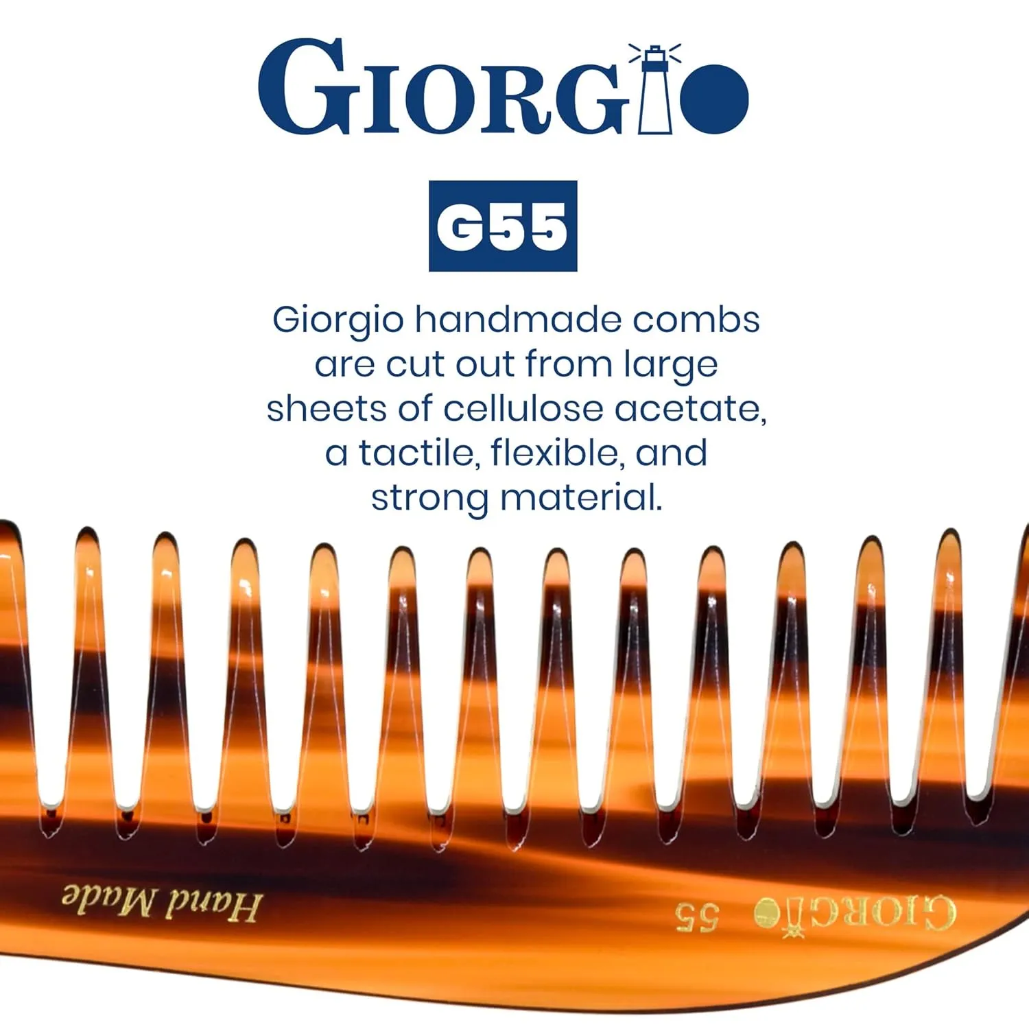 Giorgio G55 Wide Tooth Comb for Wet Hair Detangling Comb, Hair Comb for Thin to Medium Thickness Hair Detangler, Hair Combs for Women, Handmade Large Tooth Comb Rake Comb Saw-Cut and Hand Polished