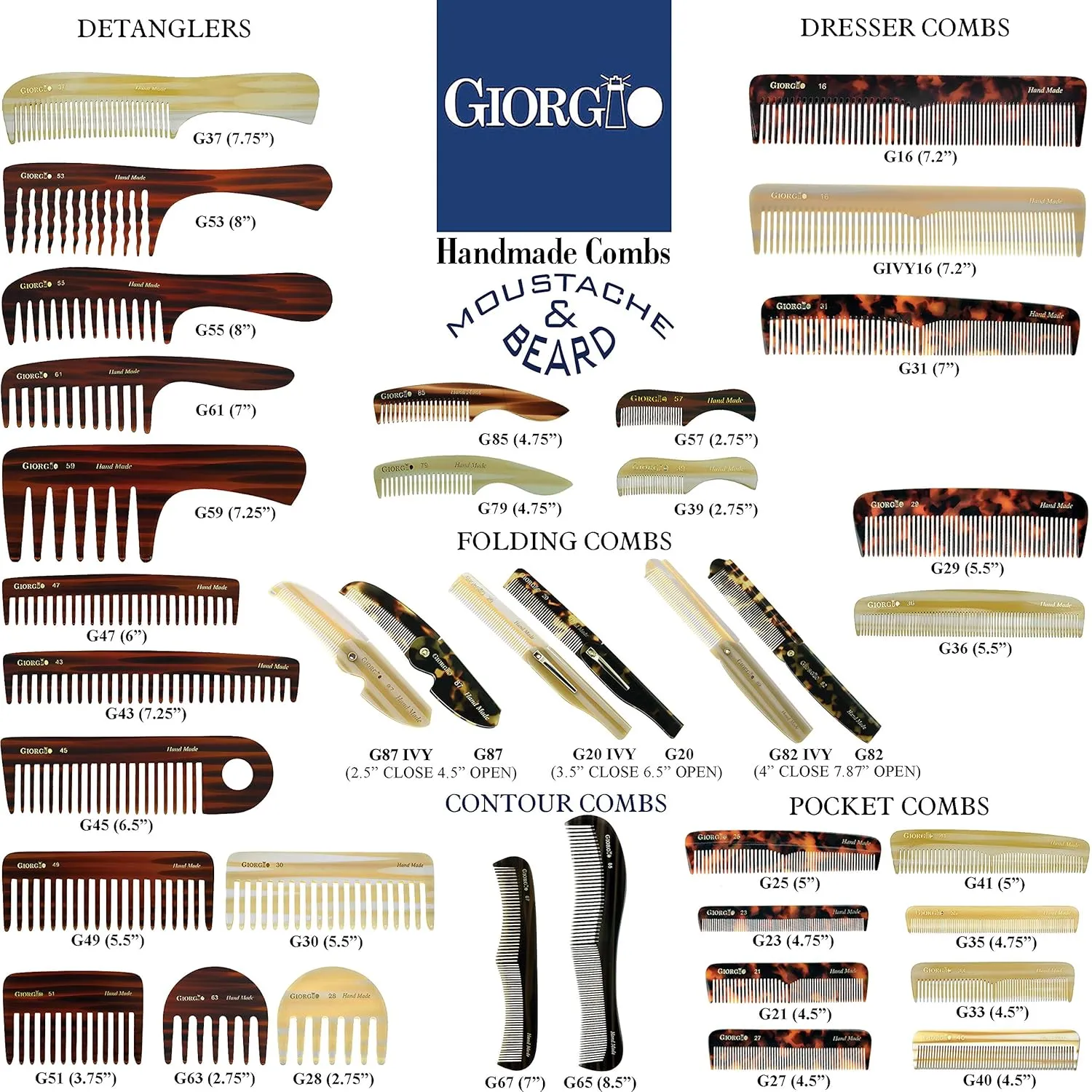 Giorgio G55 Wide Tooth Comb for Wet Hair Detangling Comb, Hair Comb for Thin to Medium Thickness Hair Detangler, Hair Combs for Women, Handmade Large Tooth Comb Rake Comb Saw-Cut and Hand Polished