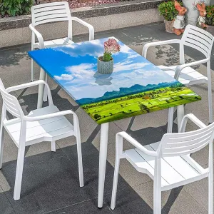 Green Blue Elastic Fitted Picnic Table Cover Spring Alpine Meadow Waterproof Wipeable Table Covers for Indoor, Outdoor,for 4 Foot Tables Agriculture Landscape