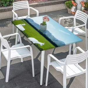 Green Blue Rectangular Table Covers, Spring Alpine Meadow Elastic Edged Table Cover for Farm Kitchen Dining Picnic Coffee Patio Decor Agriculture Landscape Fits up 4 Foot Tables