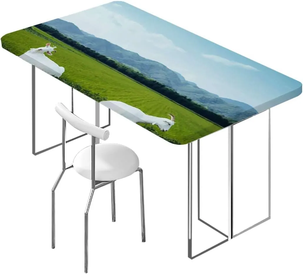 Green Blue Rectangular Table Covers, Spring Alpine Meadow Elastic Edged Table Cover for Farm Kitchen Dining Picnic Coffee Patio Decor Agriculture Landscape Fits up 4 Foot Tables