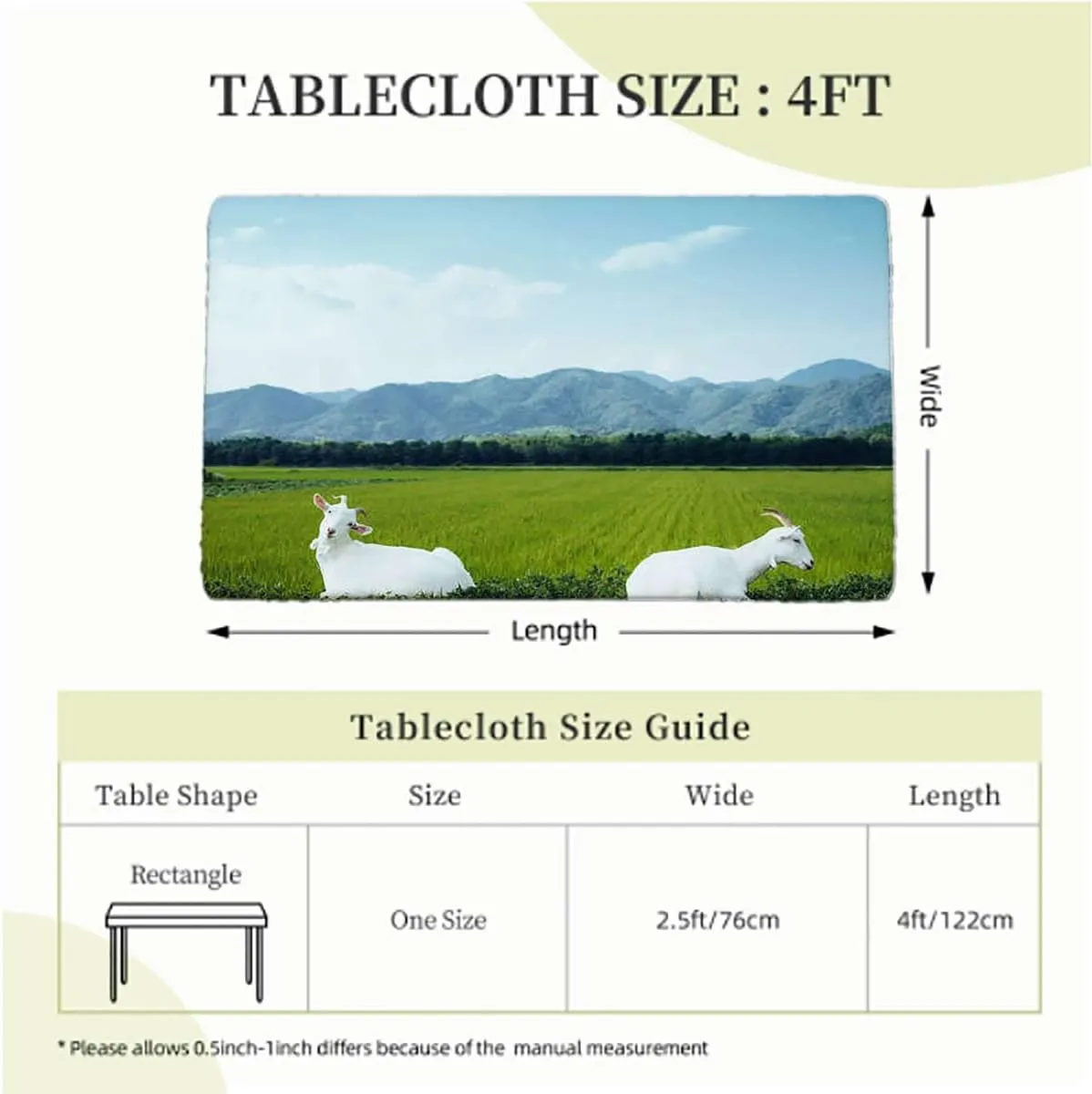 Green Blue Rectangular Table Covers, Spring Alpine Meadow Elastic Edged Table Cover for Farm Kitchen Dining Picnic Coffee Patio Decor Agriculture Landscape Fits up 4 Foot Tables