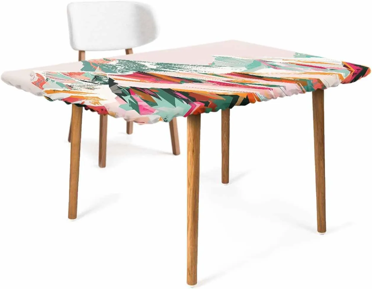 Green Orange Tablecloth Fitted Table Cover for 5ft Tables - Waterproof Wipeable Elastic Table Cloth for Outdoor Picnic Camping Dining Party, Abstract Mountains Range Modern Painted Art 30"x60"