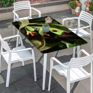 Green Rectangle Elastic Fitted Tablecloth Red Eyed Tree Frog Rainforest Tropical Photo Elastic Edge, Waterproof and wipeable Animal Fits up 5 Foot Tables