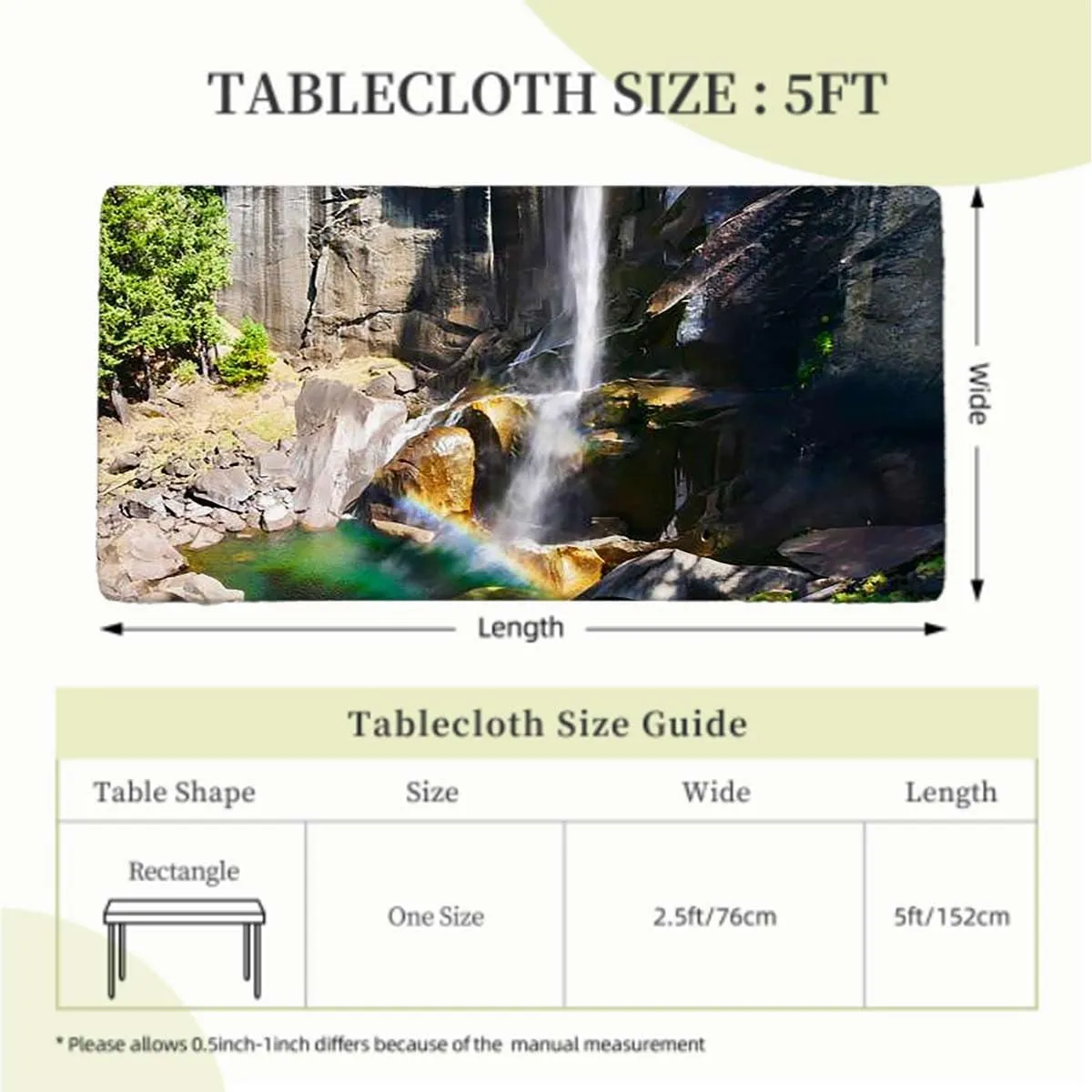 Green Tablecloth for Folding Table Park Alpine Forest Natural Scenic Elastic Edged Table Cover for Farm Kitchen Dining Picnic Coffee Patio Decor Farm House Decor Fits up 5 Foot Tables