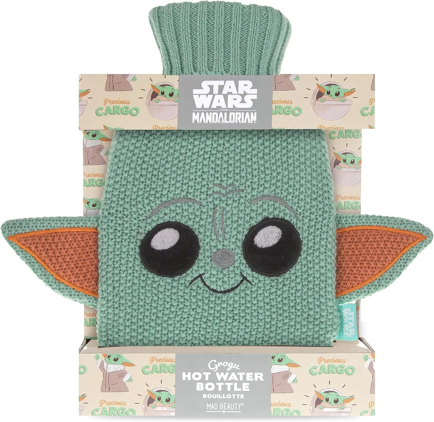 Grogu Hot Water Bottle, Hot Water Bag for Neck, Shoulder Pain and Hand Feet Warmer, Hot Compress and Cold Therapy, Great Gift