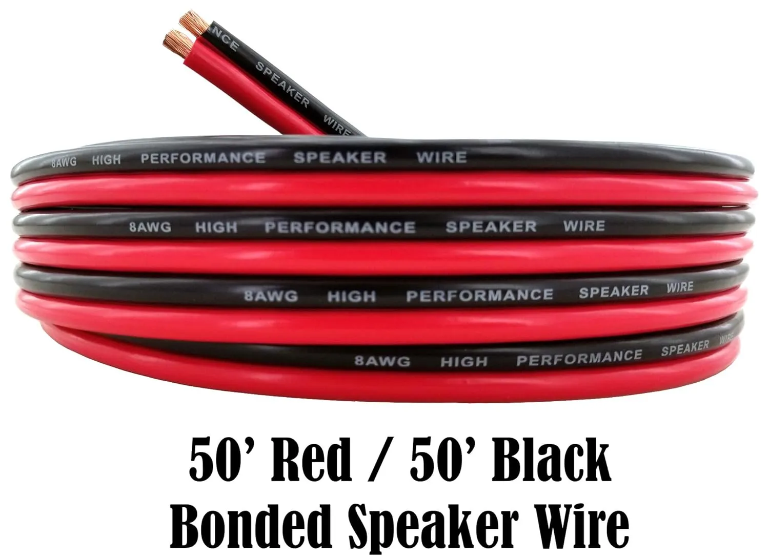 GS Power 8 AWG (American Wire Gauge) Copper Clad Aluminum Zip Cord Cable for Car Audio Radio Amplifier Remote Battery 12 Volt Automotive Wiring, 50 ft Red & Black Bonded