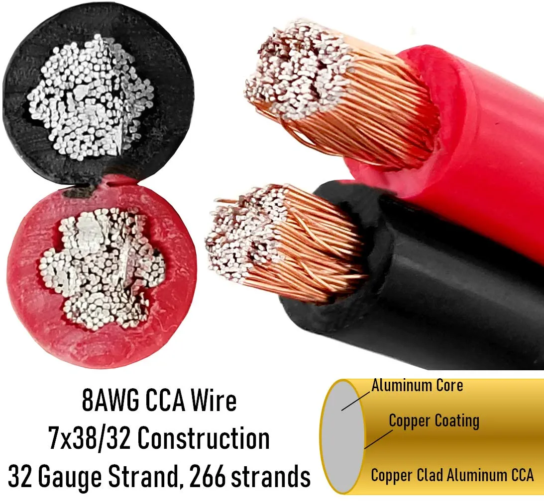 GS Power 8 AWG (American Wire Gauge) Copper Clad Aluminum Zip Cord Cable for Car Audio Radio Amplifier Remote Battery 12 Volt Automotive Wiring, 50 ft Red & Black Bonded