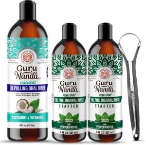 GuruNanda Ultimate Oil Pulling Bundle – Coconut & Peppermint Whitening Pulling Oil (2-Pack) & Cocomint Oil Pulling for a Happier, Brighter Smile