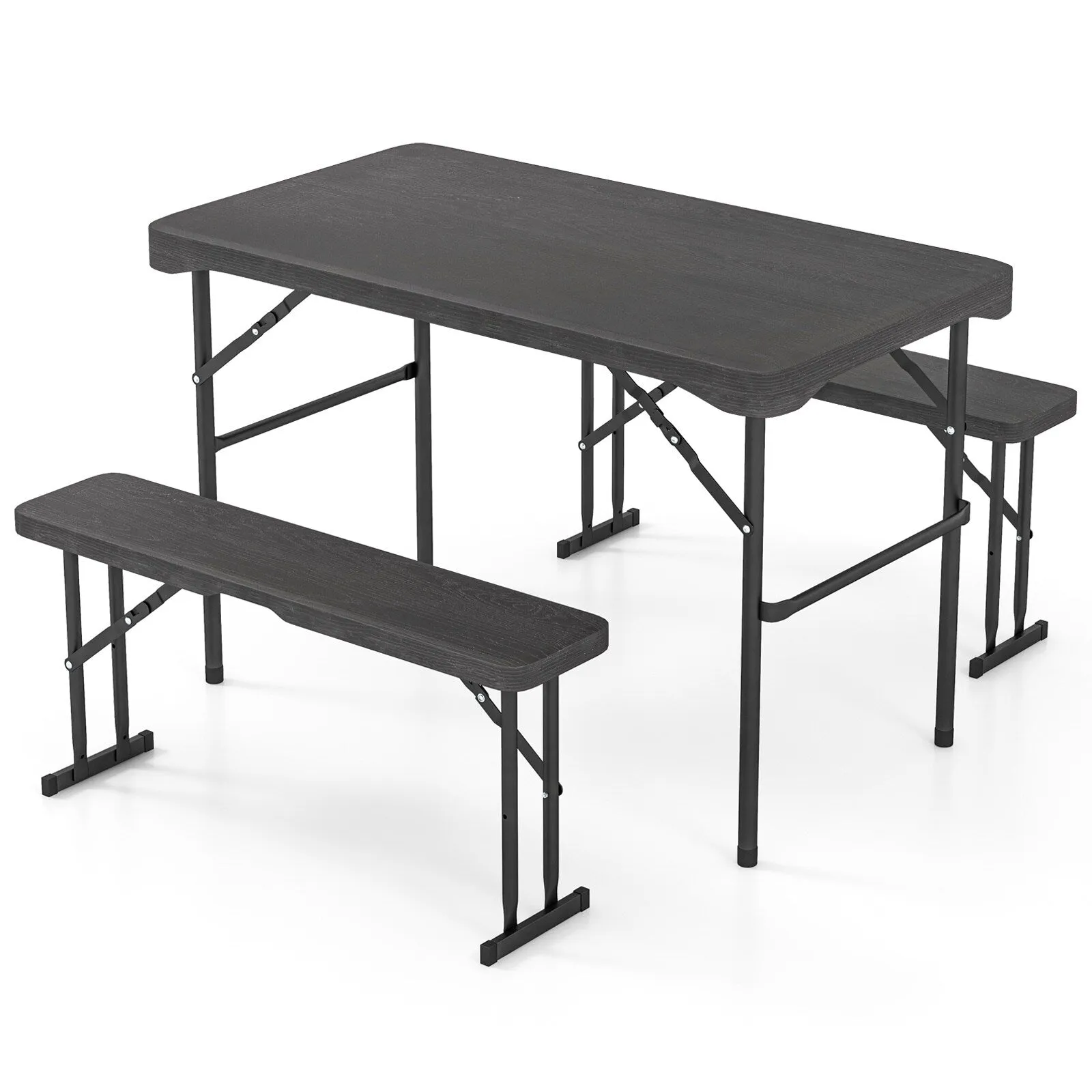 Gymax Outdoor Table Bench Set Folding Picnic Table Set w/ 2 Benches