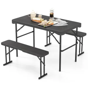 Gymax Outdoor Table Bench Set Folding Picnic Table Set w/ 2 Benches