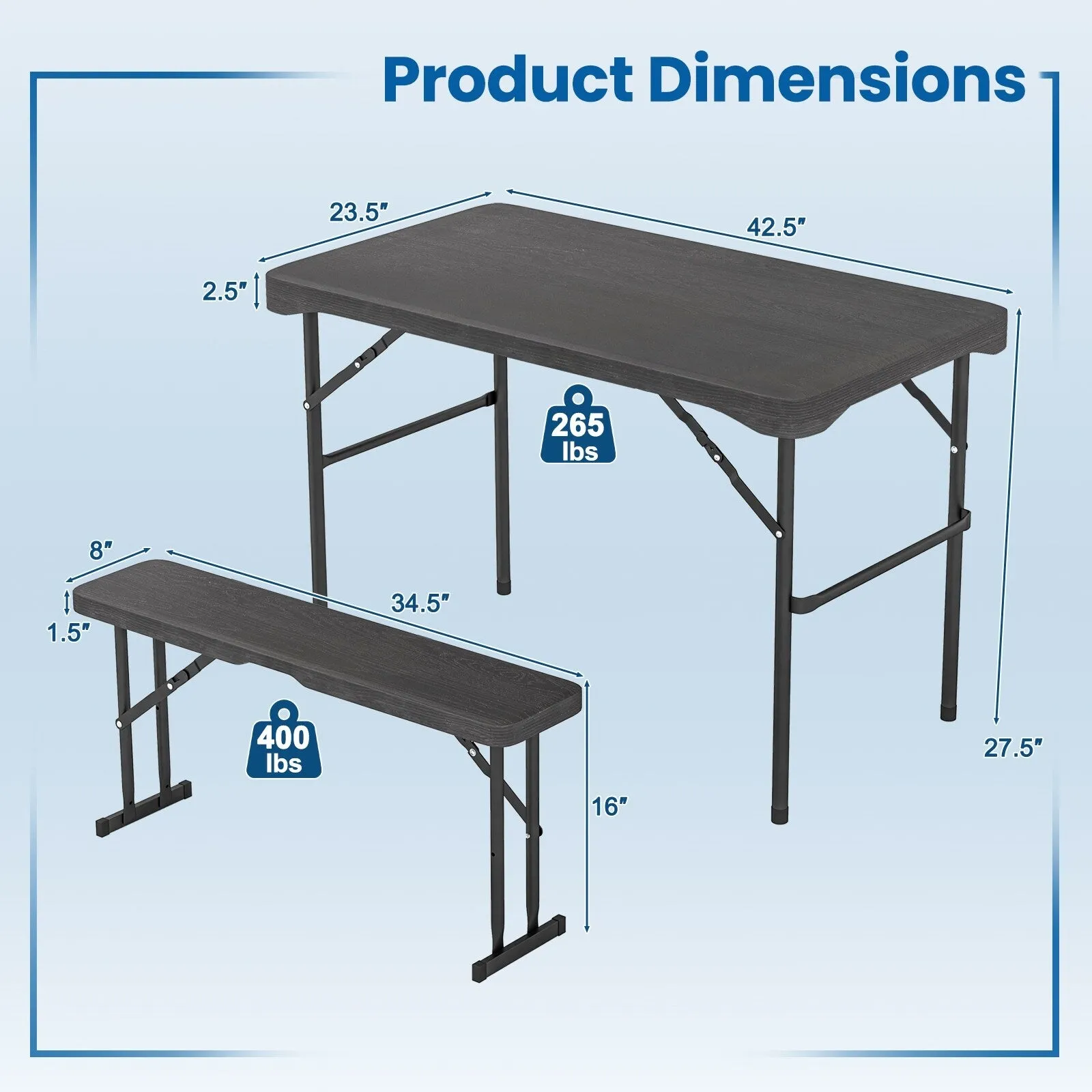Gymax Outdoor Table Bench Set Folding Picnic Table Set w/ 2 Benches