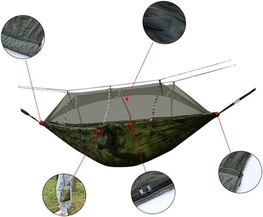 Hammock Handmade Portable Outdoor Camping Hammock 1-2 Person Go Swing with Mosquito Net Hanging Bed Ultralight Tourist Sleeping Hammock Swing, Fruit Green B