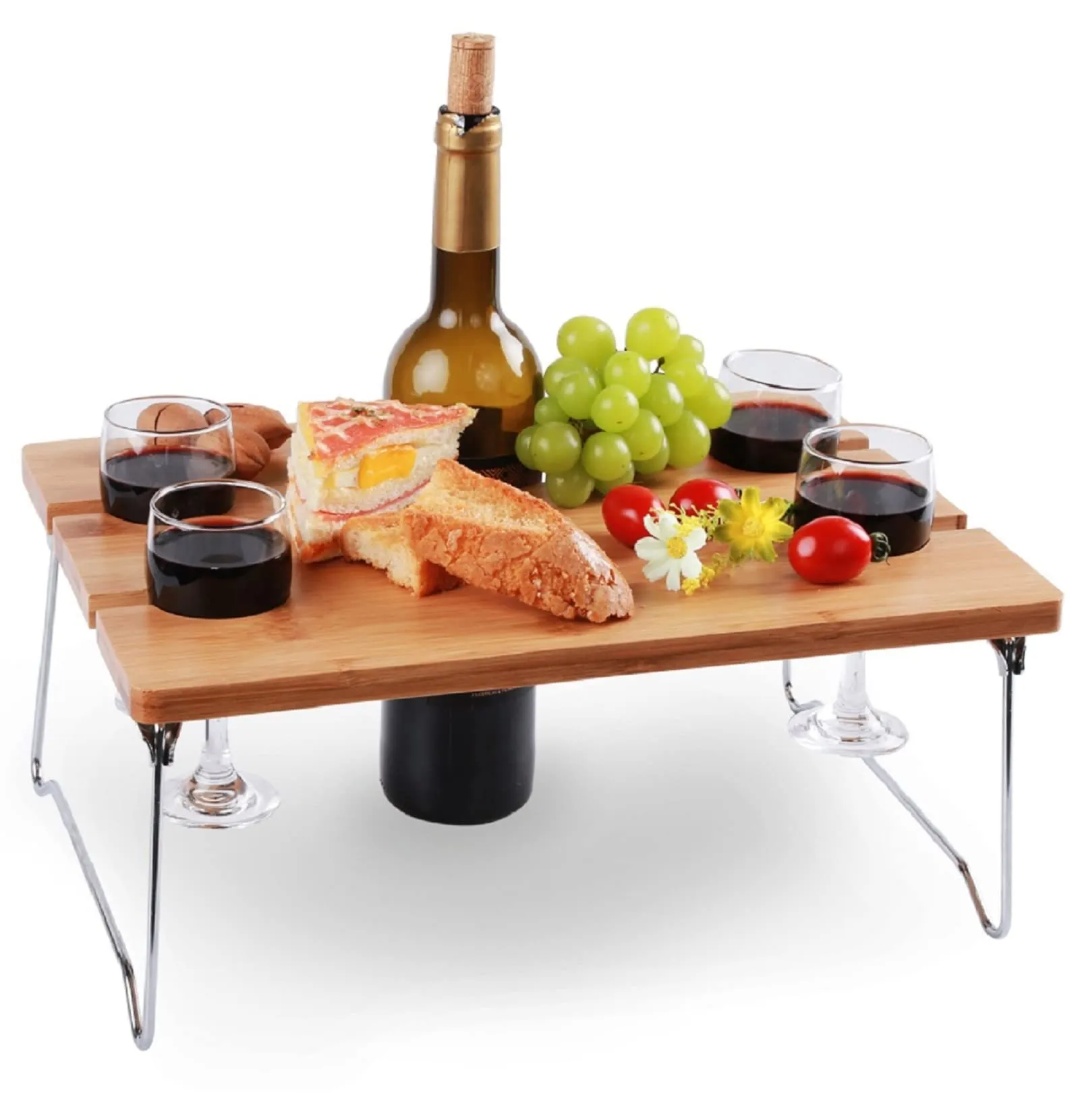 HappyPicnic® Portable and Foldable Wine Table For 4