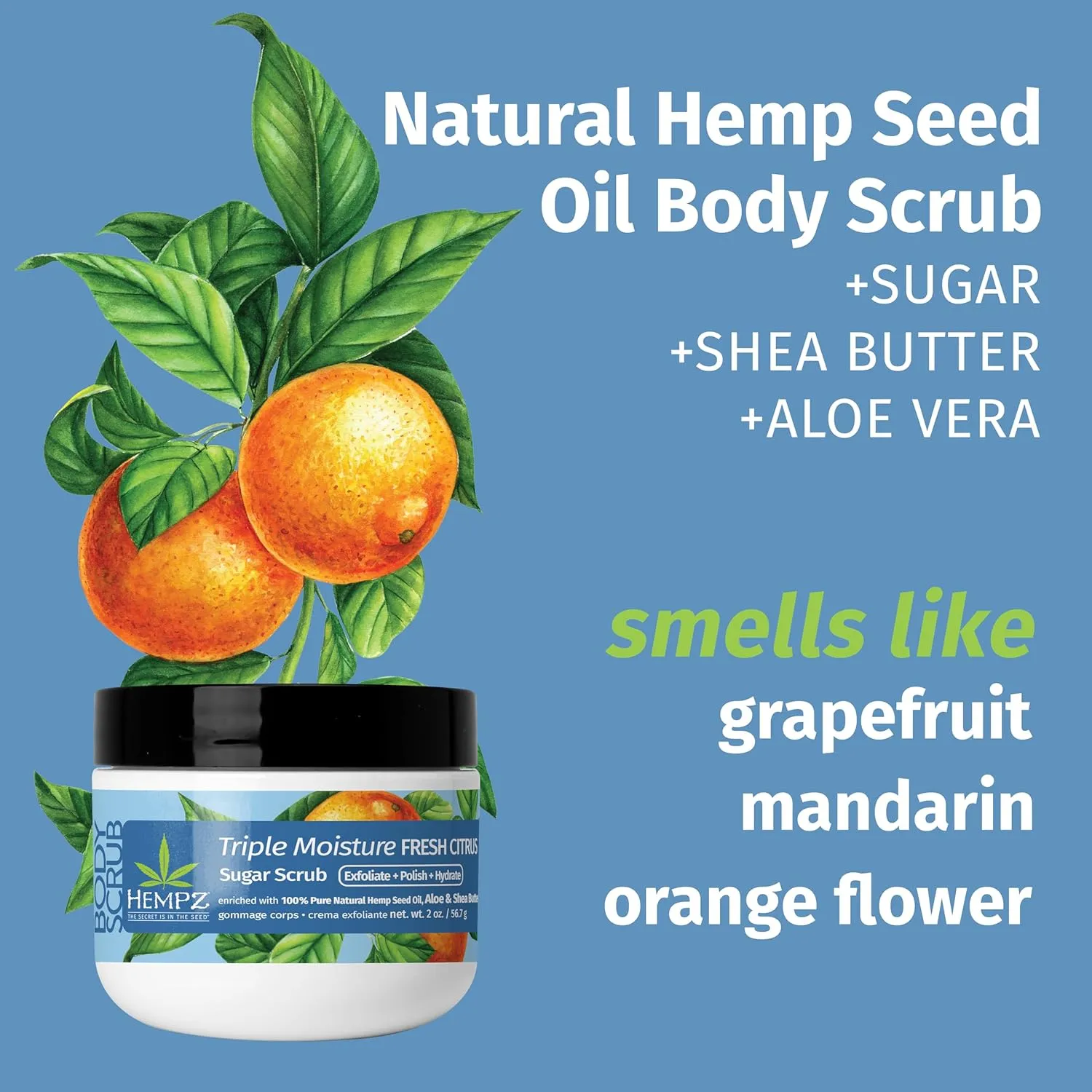 Hempz NEW Mini Sugar Body Scrub, Triple Moisture Fresh Citrus, Travel Size, 2 oz. (Pack of 5)