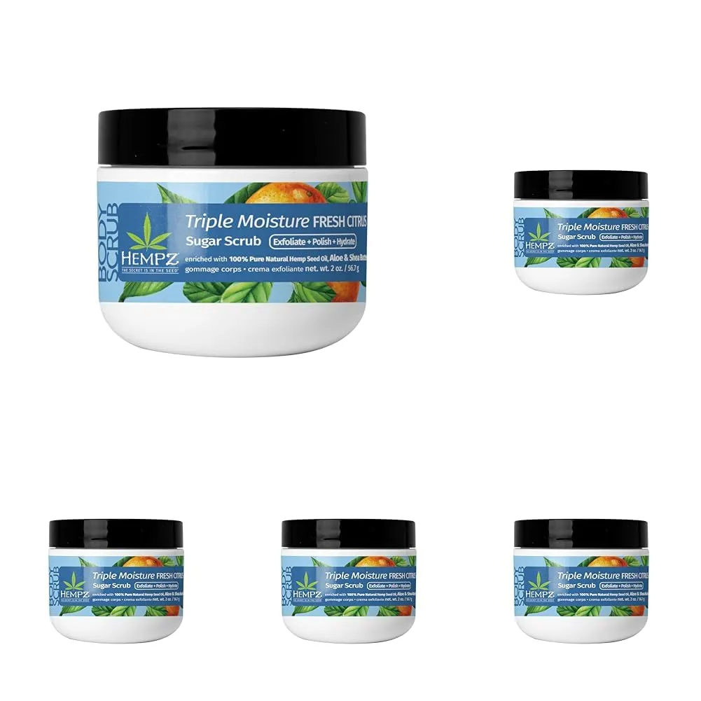 Hempz NEW Mini Sugar Body Scrub, Triple Moisture Fresh Citrus, Travel Size, 2 oz. (Pack of 5)