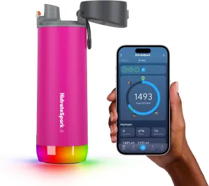 Hidrate Spark PRO Smart Water Bottle - Tracks Water Intake & Glows to Remind You to Stay Hydrated - Chug Lid, Steel, 17 oz, Fruit Punch