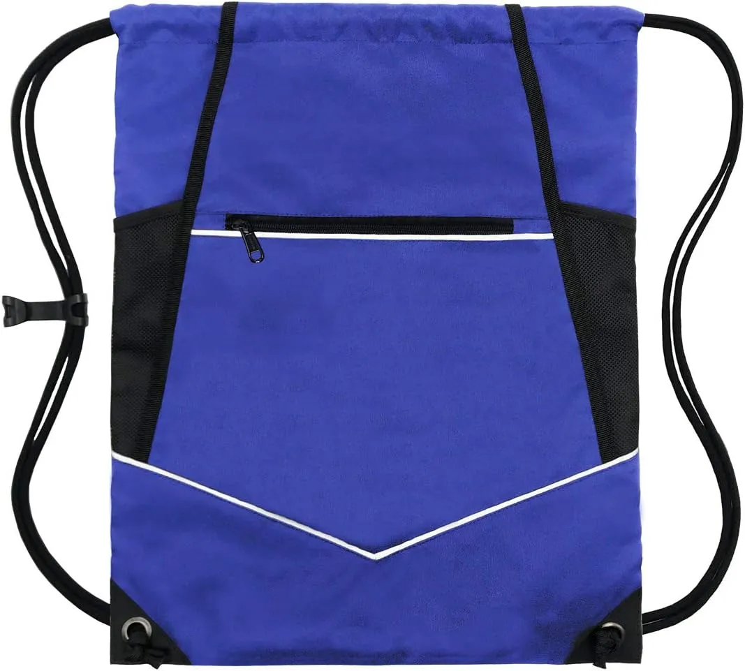 HOLYLUCK Packable Drawstring Sackpack Wet Pocket with Zipper and Water Bottle Mesh Pockets (Blue)