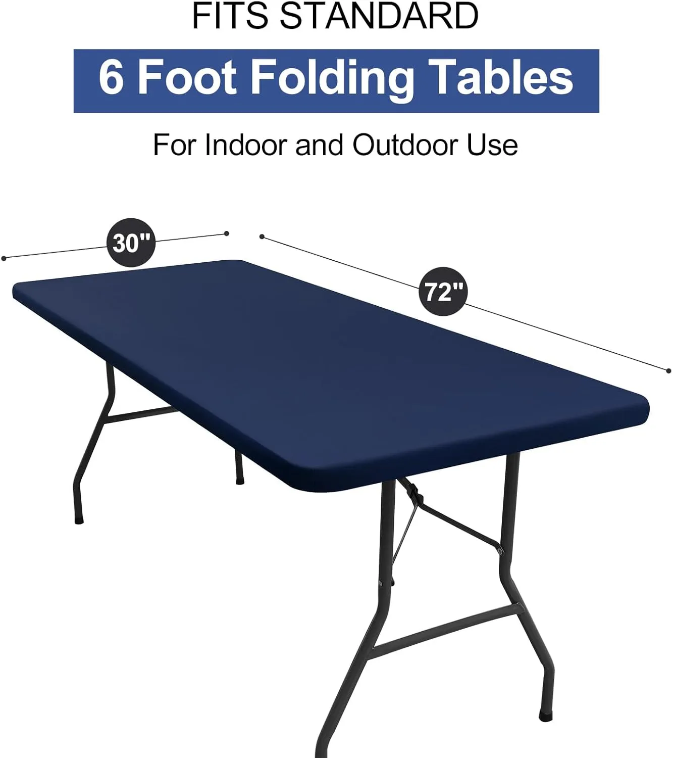 homing 2 Pack Rectangle Fully Waterproof Tablecloth, Elastic Fitted Fabric Table Cover for 6 Foot Tables, Washable Polyester Table Cloth for Picnic, Camping, Outdoor (Navy, 30" x 72")