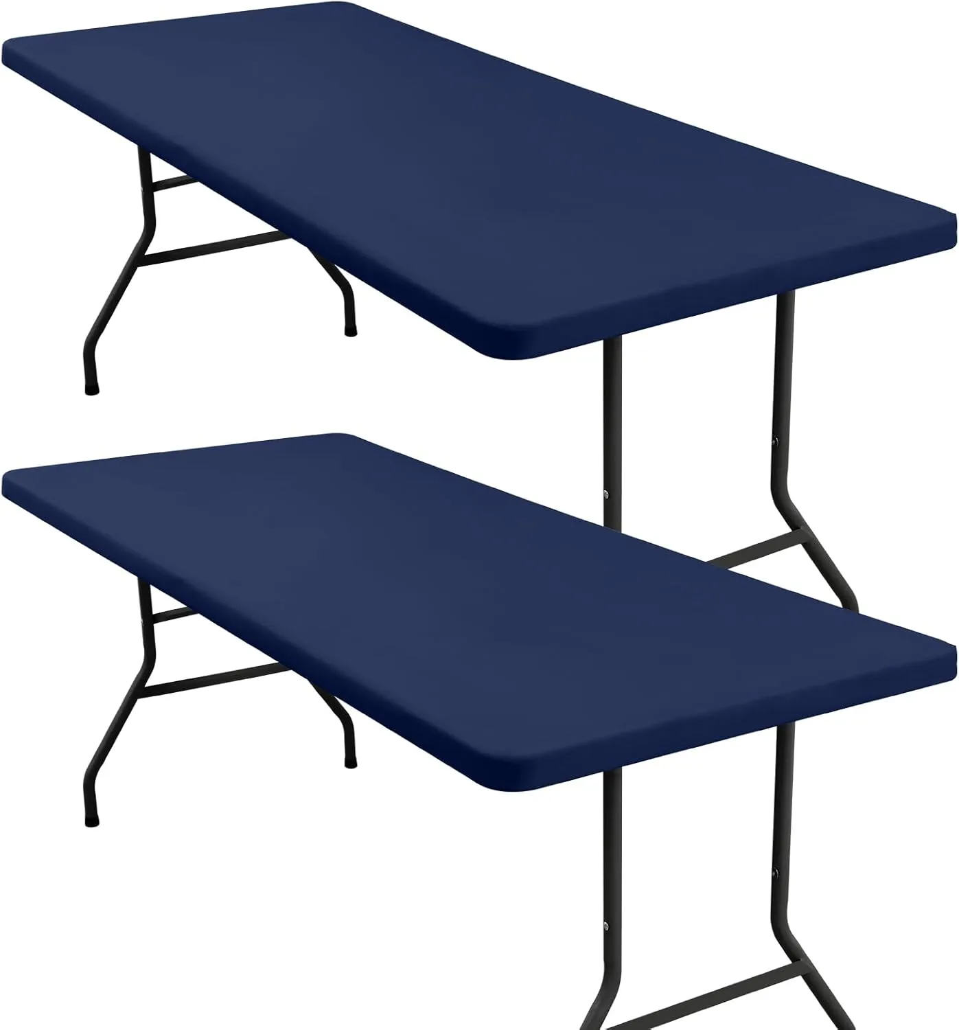 homing 2 Pack Rectangle Fully Waterproof Tablecloth, Elastic Fitted Fabric Table Cover for 6 Foot Tables, Washable Polyester Table Cloth for Picnic, Camping, Outdoor (Navy, 30" x 72")