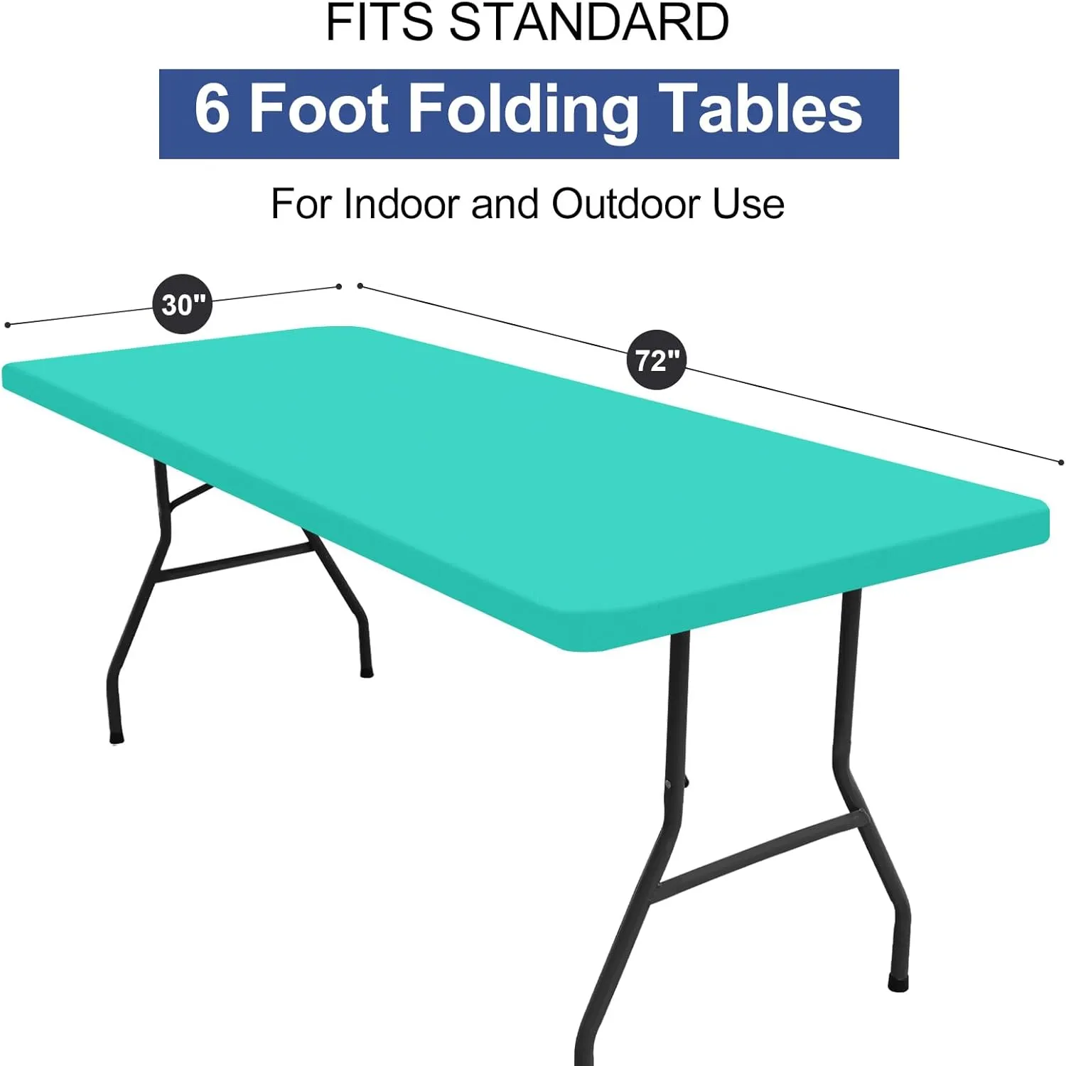 homing 2 Pack Rectangle Fully Waterproof Tablecloth, Elastic Fitted Fabric Table Cover for 6 Foot Tables, Washable Polyester Table Cloth for Picnic, Camping, Outdoor (Teal, 30" x 72")