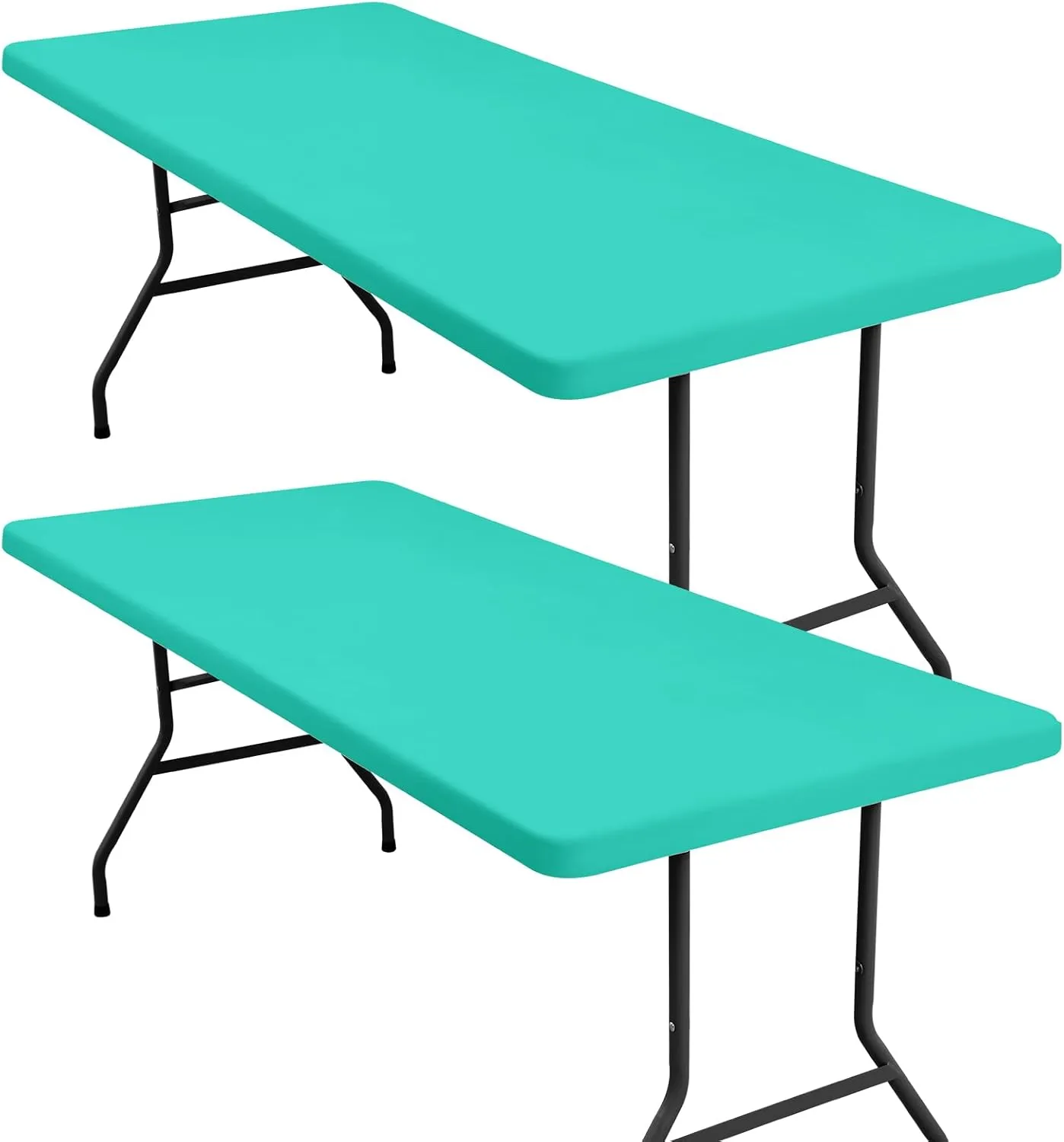 homing 2 Pack Rectangle Fully Waterproof Tablecloth, Elastic Fitted Fabric Table Cover for 6 Foot Tables, Washable Polyester Table Cloth for Picnic, Camping, Outdoor (Teal, 30" x 72")