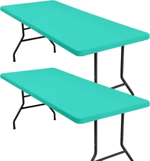 homing 2 Pack Rectangle Fully Waterproof Tablecloth, Elastic Fitted Fabric Table Cover for 6 Foot Tables, Washable Polyester Table Cloth for Picnic, Camping, Outdoor (Teal, 30" x 72")