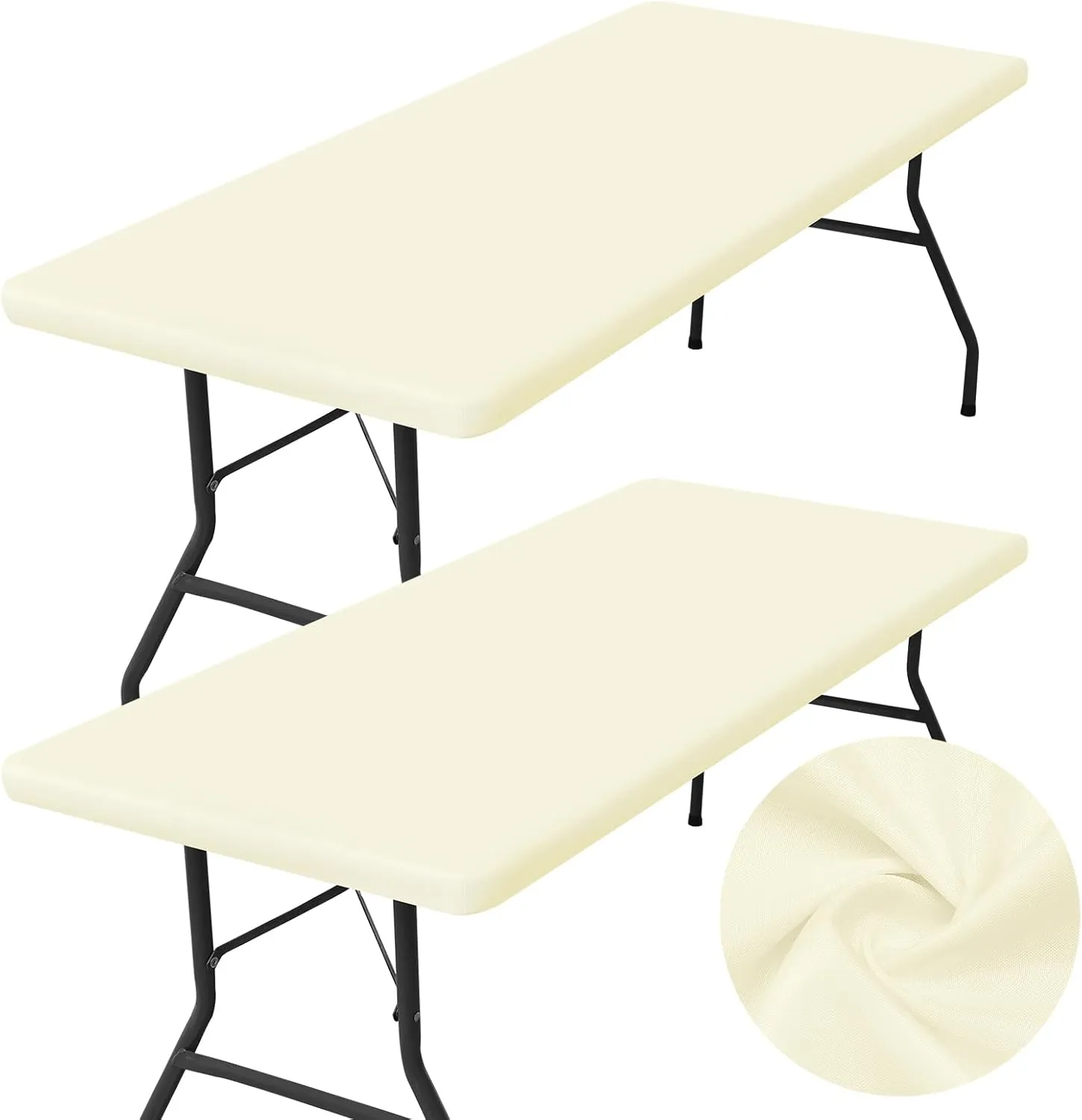 homing 2 Pack Rectangle Table Cloth, Elastic Fitted Fabric Tablecloth Fits for 8 Foot Folding Tables, Washable Table Cover for Picnic, Camping, Indoor & Outdoor (Cream Yellow, 30" x 96")