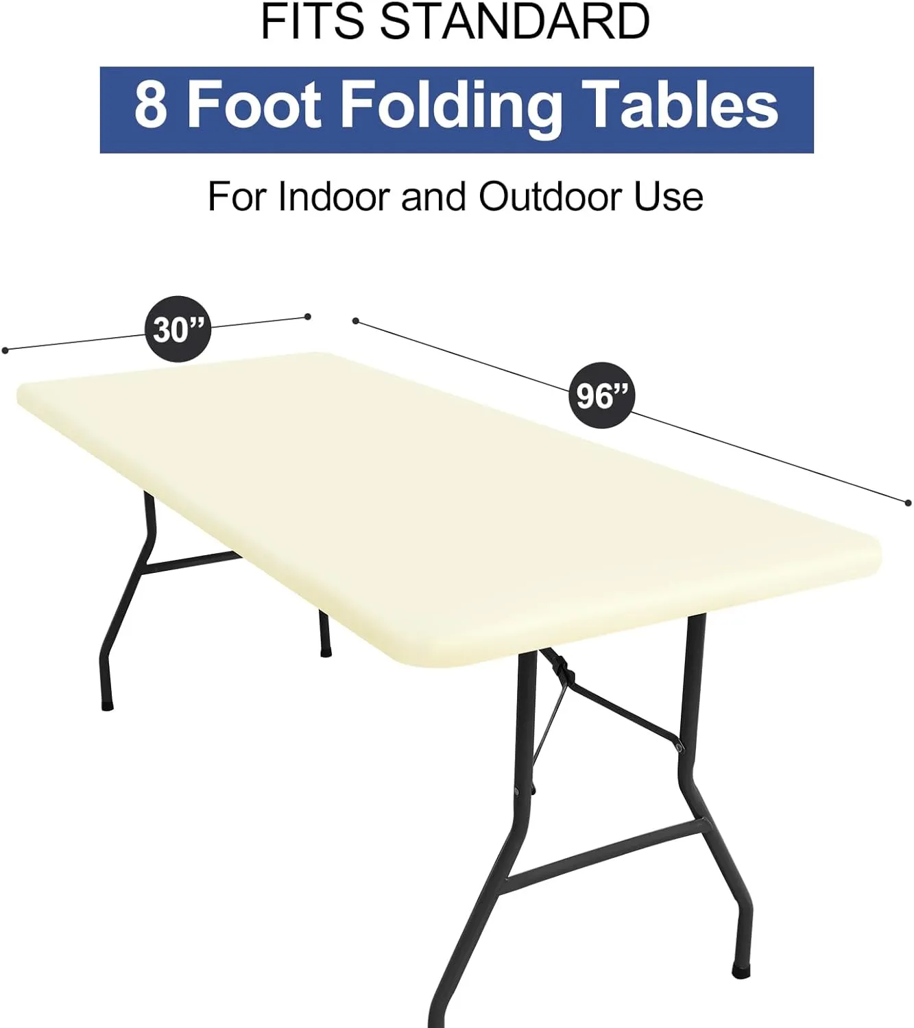 homing 2 Pack Rectangle Table Cloth, Elastic Fitted Fabric Tablecloth Fits for 8 Foot Folding Tables, Washable Table Cover for Picnic, Camping, Indoor & Outdoor (Cream Yellow, 30" x 96")