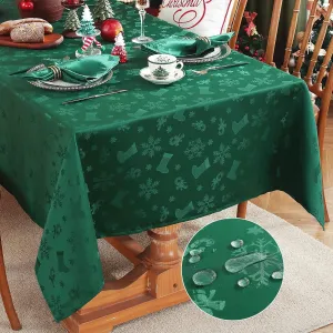 Honellaty Christmas Rectangular Tablecloth, Spillproof Wrinkle Resistant Jacquard Table Cloth with Christmas Holiday-Themed Patterns for Dining Room & Holiday Decoration (Green,52" x 70" (4-6 Seats))