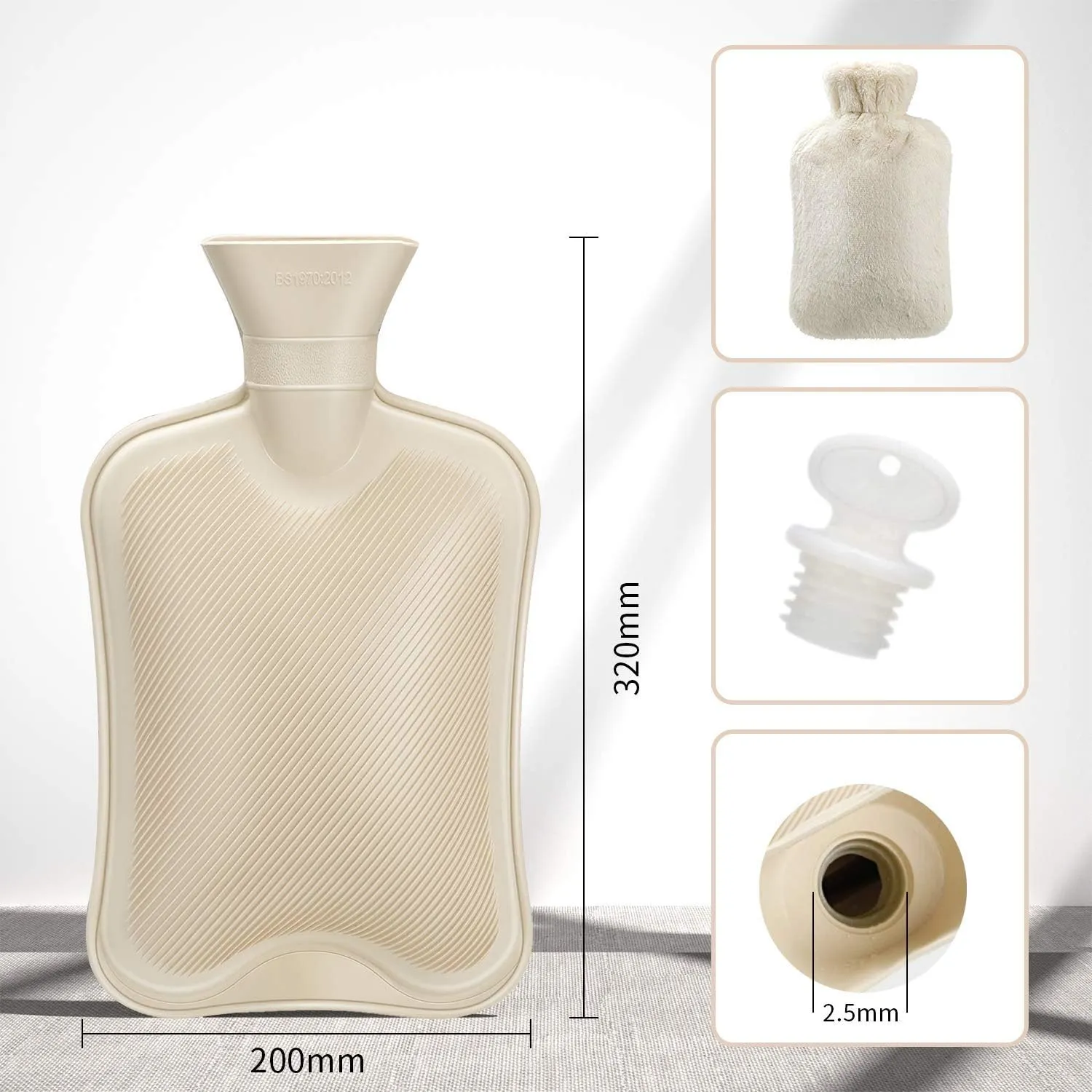 Hot Water Bottle Rubber with Soft Cover (2 Liter) Hot Water Bag for Cramps, Pain Relief, Removable Hot Cold Pack Hot Water Bed Warmer
