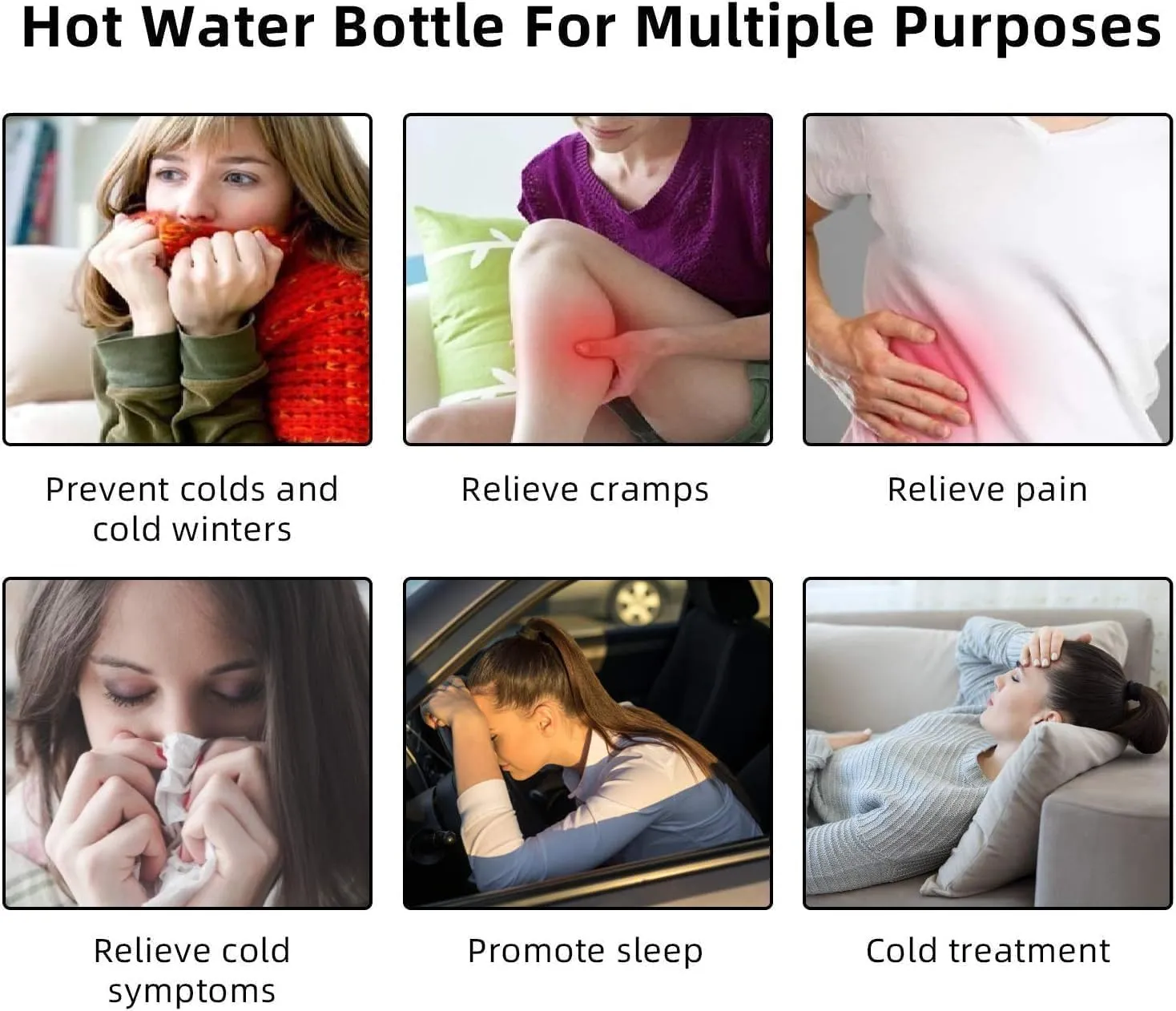 Hot Water Bottle Rubber with Soft Cover (2 Liter) Hot Water Bag for Cramps, Pain Relief, Removable Hot Cold Pack Hot Water Bed Warmer