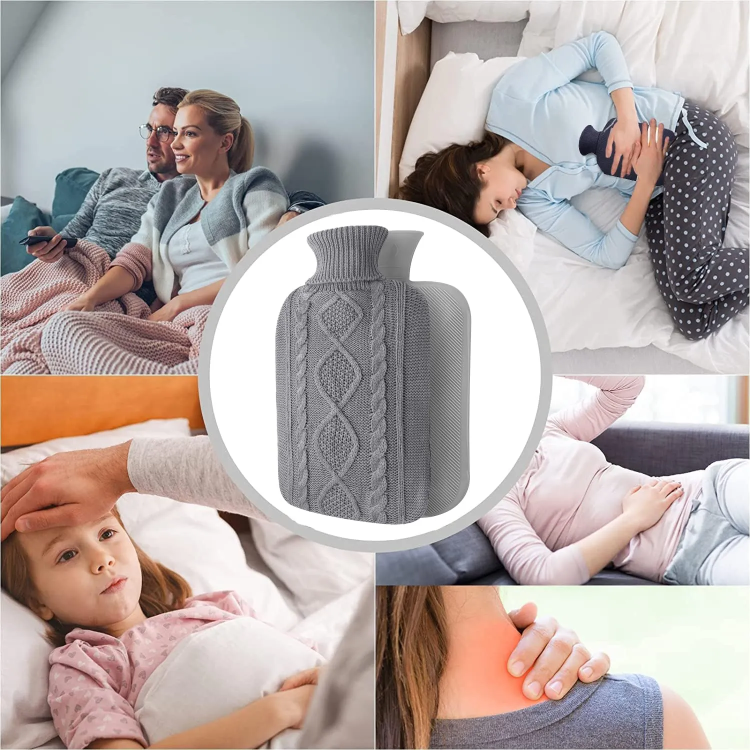 Hot Water Bottle with Cover - Premium Soft Knitted Cover - 2L Large Capacity - Hot Water Bag for Pain Relief, Neck and Shoulders, Back & Cosy Nights