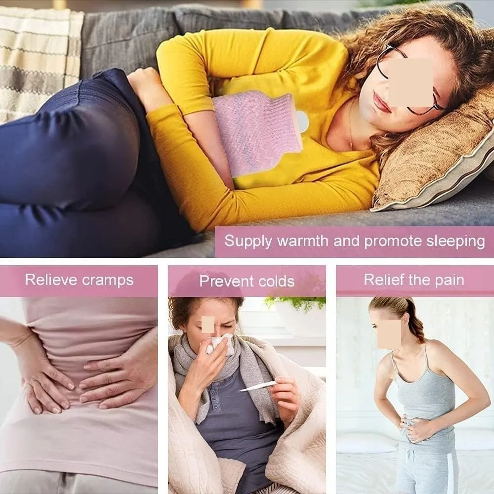 Hot Water Bottles,Warm Water Bag,Shoulder Pain and Hand Feet Warmer, 320ml Hot Water Bottle with Knit Cover for Pain Relief, Reusable Mini Silica Gel Hand Warmers Hot Water Bag (Pink)(Pink)